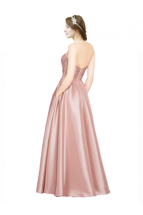Long Plated Strapless Sweetheat Stretch Satin Prom Dress Clearance