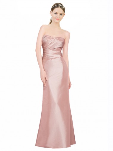 Long Strapless Stretch Satin Prom Dress with Pleats and Low Back Clearance