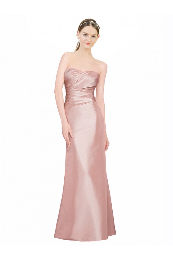 Long Strapless Stretch Satin Prom Dress with Pleats and Low Back Clearance