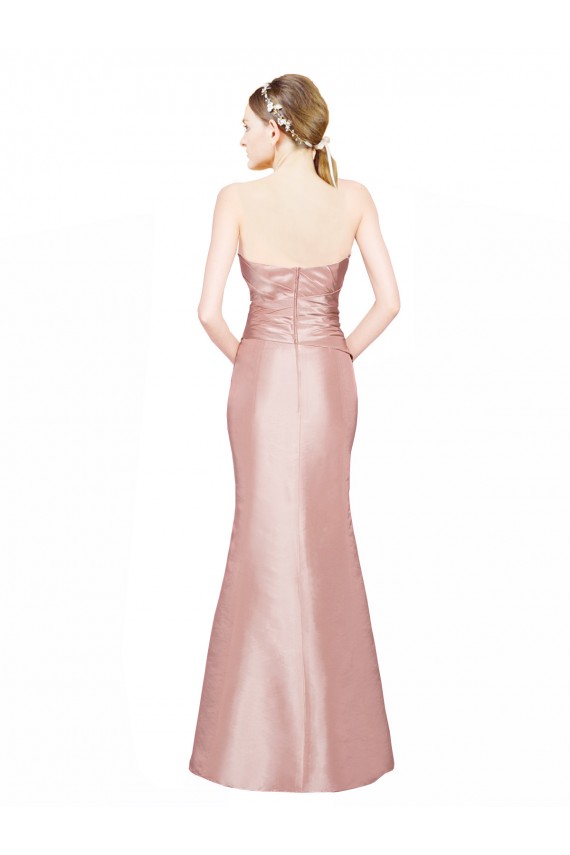 Long Strapless Stretch Satin Prom Dress with Pleats and Low Back Clearance