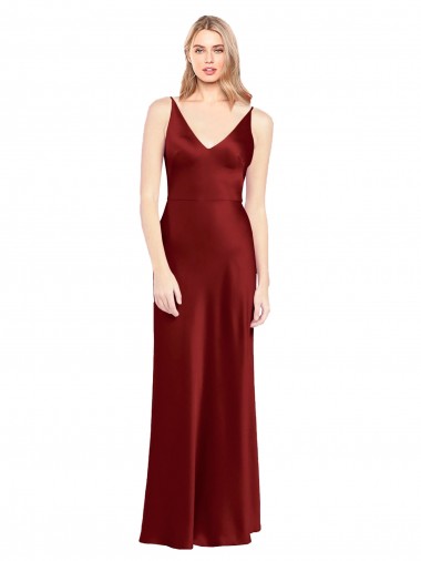 Full Length Long Stretch Satin Slip Prom Dress V-Back Clearance