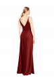 Full Length Long Stretch Satin Slip Prom Dress V-Back Clearance