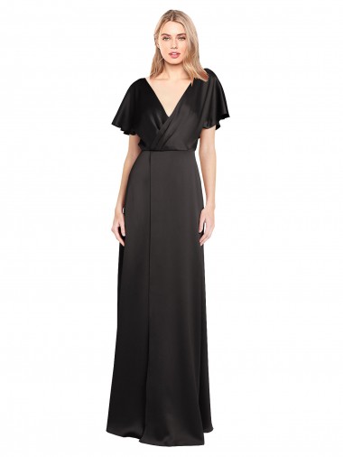 Cap Sleeves Open Back Long Stretch Satin Prom Dress Clearance