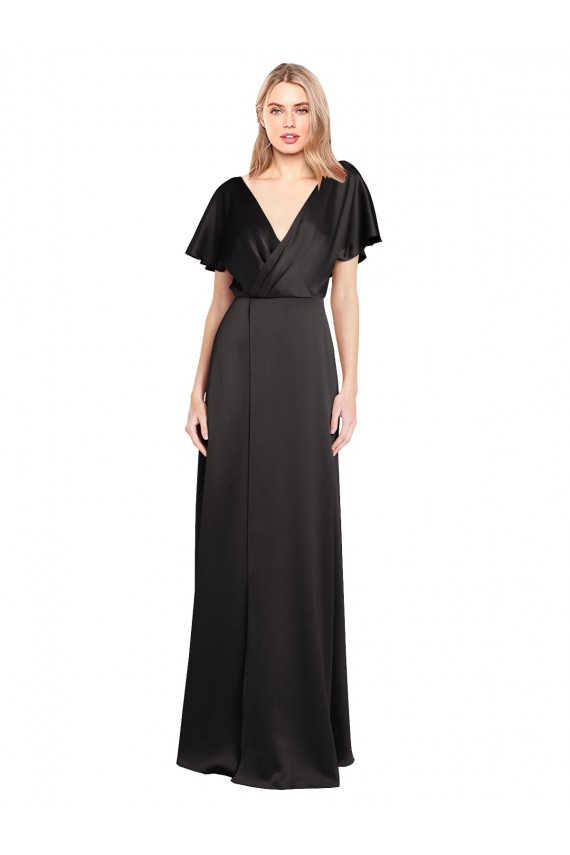 Cap Sleeves Open Back Long Stretch Satin Prom Dress Clearance