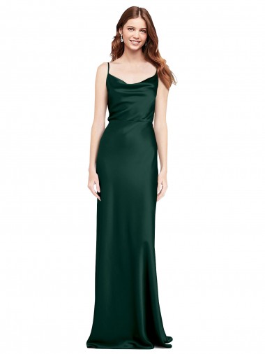 Fitted Cowl Neck Long Stretch Satin Slip Prom Dress with V-Back Clearance