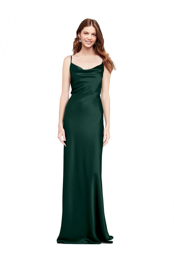Fitted Cowl Neck Long Stretch Satin Slip Prom Dress with V-Back Clearance
