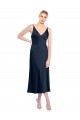 V-Neck Midi Length Short Stretch Satin Cocktail Prom Dress / Homecoming Dress V-Back Clearance