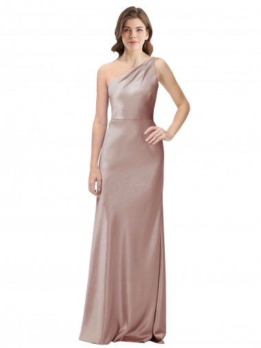 One Shoulder Black-Tie Floor Length Long Stretch Satin Prom Dress Clearance