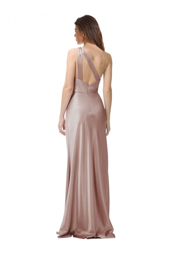 One Shoulder Black-Tie Floor Length Long Stretch Satin Prom Dress Clearance