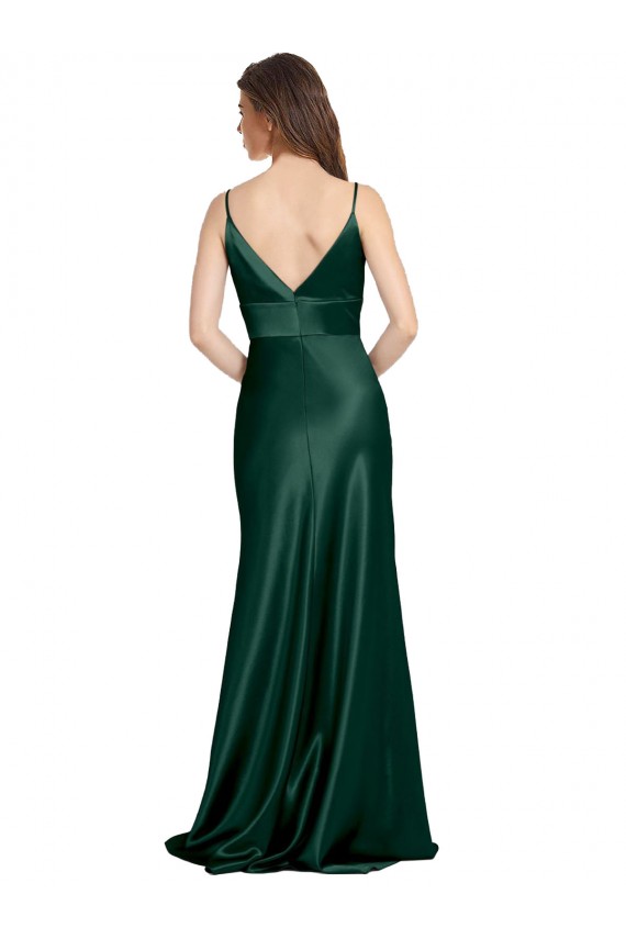 High V-Neck Long Full Length Sheath Stretch Satin Prom Dress Clearance