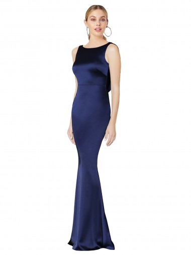 Sheath High Neck Stretch Satin Prom Dress Low Back Clearance