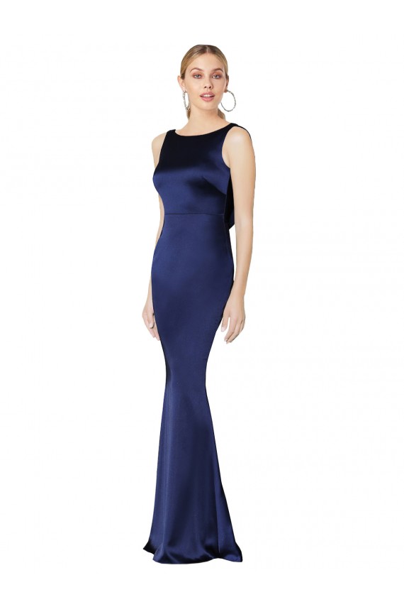 Sheath High Neck Stretch Satin Prom Dress Low Back Clearance