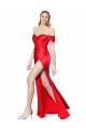 High Neck Off the Shoulder Stretch Satin Prom Dress with High Slit Clearance