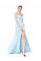 Double Straps V-Neck Sleeveless Stretch Satin Prom Dress with High Slit Clearance