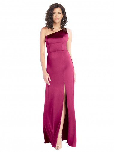 Sleek One Shoulder A-Line Long Stretch Satin Prom Dress with Spaghetti Straps Back Clearance