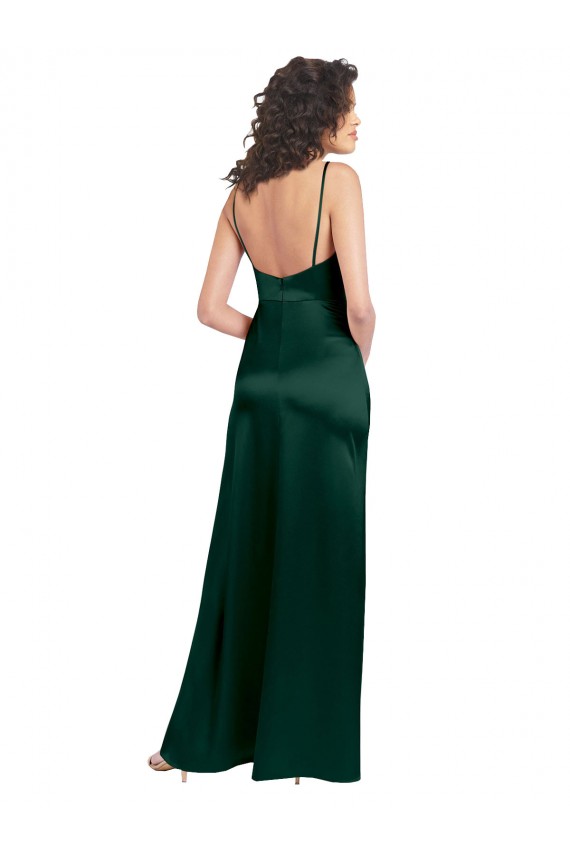 Long Slim Scoop Neck Stretch Satin Prom Dress with Open Back Clearance