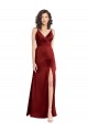 Faux Surplice Neckline Long Slim A-Line Stretch Satin Prom Dress Clearance