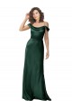 Off the Shoulder Sleeves Long Stretch Satin Prom Dress with Pleated Draped Neckline Clearance