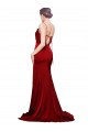 Cowl Front Neck Sweep Train Stretch Satin Prom Dress with High Side Split Clearance