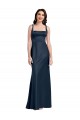 Square Neck A-Line Long Stretch Satin Prom Dress with Wide Straps Clearance