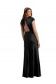 Plunging V-Neck Cap Cleeves Long Stretch Satin Prom Dress with Keyhole Back Clearance