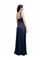 Cowl Neck Soft Long Stretch Satin Prom Dress with Side Slit and Pleated Straps Clearance
