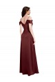 Draped Off the Shoulder Sleeves Slim A-Line Stretch Satin Prom Dress with Side Slit Clearance