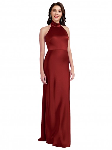 Backless Halter Long Stretch Satin Prom Dress Clearance