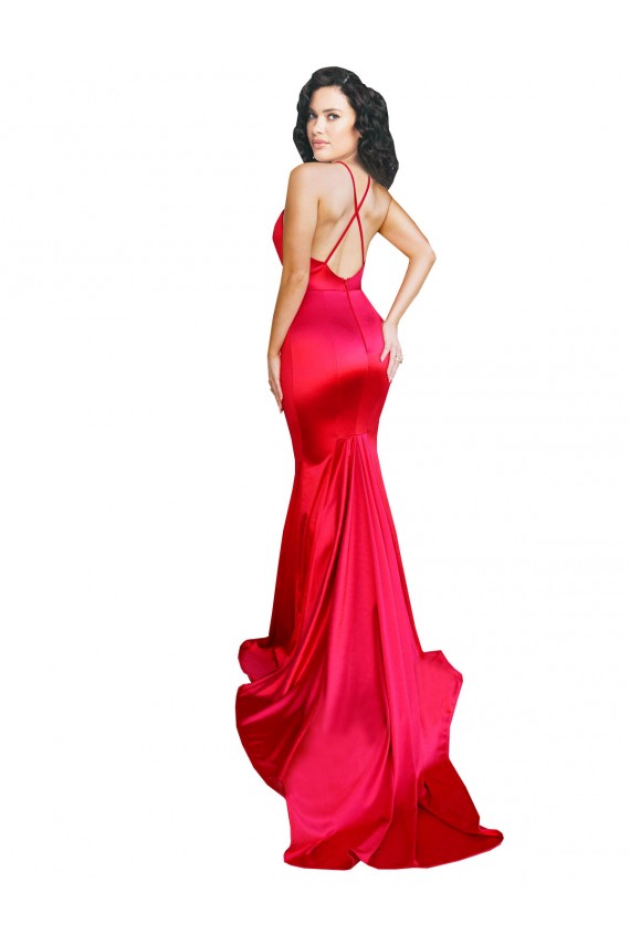 Mermaid Open Back Long Stretch Satin Prom Dress with High Slit Clearance