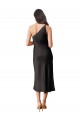 Sleek One Shoulder Midi Length Short Stretch Satin Slip Cocktail Prom Dress / Homecoming Dress Clearance