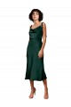 Spaghetti Straps Tie Shoulders Cowl Neck Short Midi Length Stretch Satin Cocktail Prom Dress / Homecoming Dress Clearance
