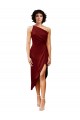 One Shoulder Midi Length Short Stretch Satin Wrap Style Cocktail Prom Dress / Homecoming Dress Clearance