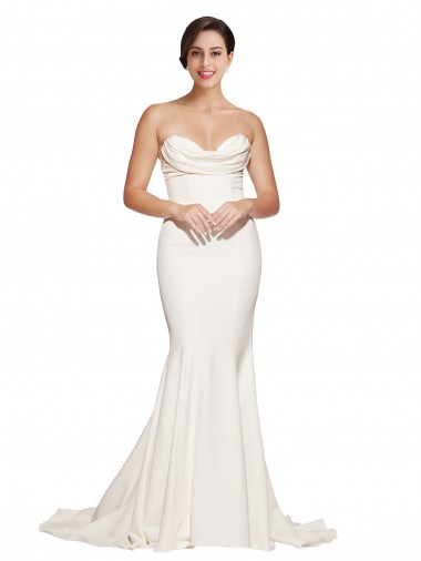 Strapless Cowl Neck Sweep Train Stretch Satin Prom Dress Clearance