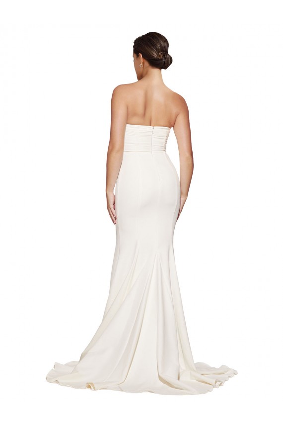 Strapless Cowl Neck Sweep Train Stretch Satin Prom Dress Clearance