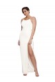 High Neck Stretch Satin Prom Dress with Low Back and Side Slit Clearance