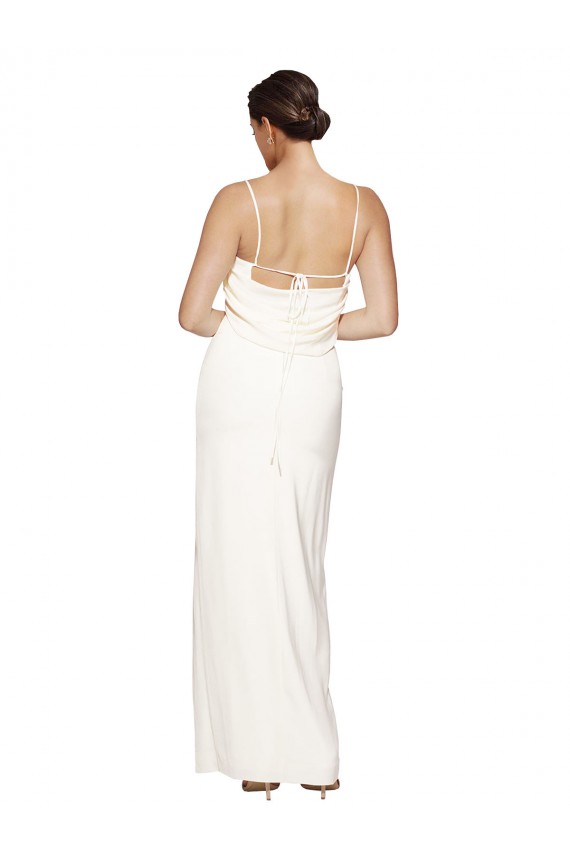 High Neck Stretch Satin Prom Dress with Low Back and Side Slit Clearance