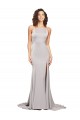 High Neck Low Back Long Full Length Stretch Satin Prom Dress Clearance