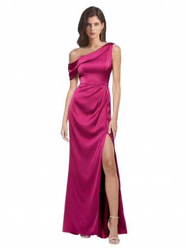 Off the Shoulder Short Sleeves Stretch Satin Prom Dress with Side Slit Clearance