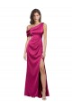 Off the Shoulder Short Sleeves Stretch Satin Prom Dress with Side Slit Clearance