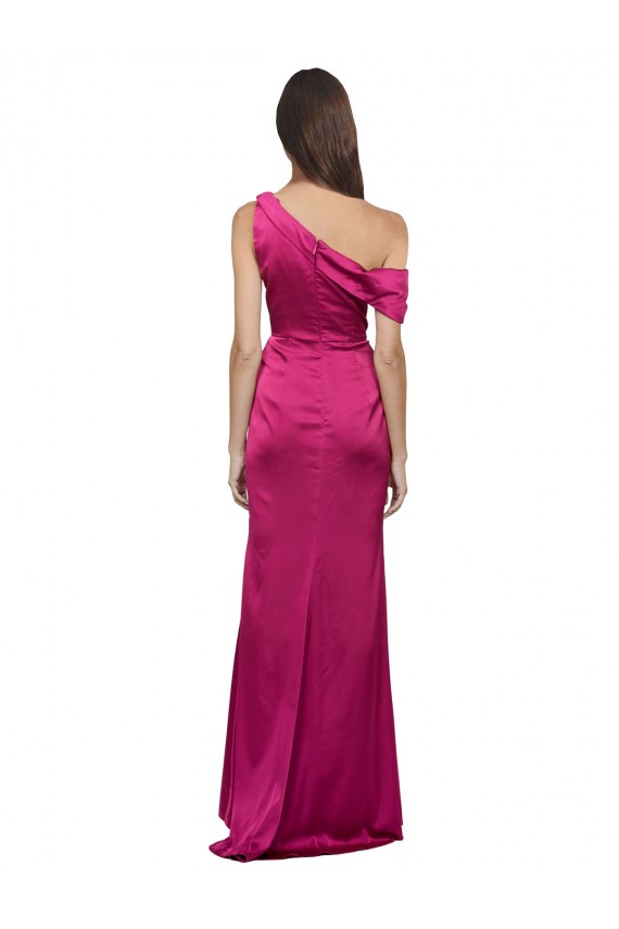 Off the Shoulder Short Sleeves Stretch Satin Prom Dress with Side Slit Clearance