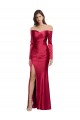 Long Sleeves Off the Shoulder Stretch Satin Prom Dress with High Side Split Clearance