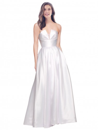 Full Length Strapless V-Cutout Stretch Satin Prom Dress Clearance