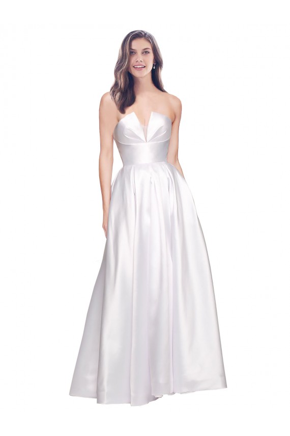 Full Length Strapless V-Cutout Stretch Satin Prom Dress Clearance