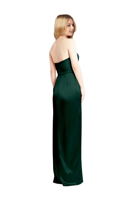 Scooped Strapless Neckline Stretech Satin Prom Dress with Side Slit Clearance