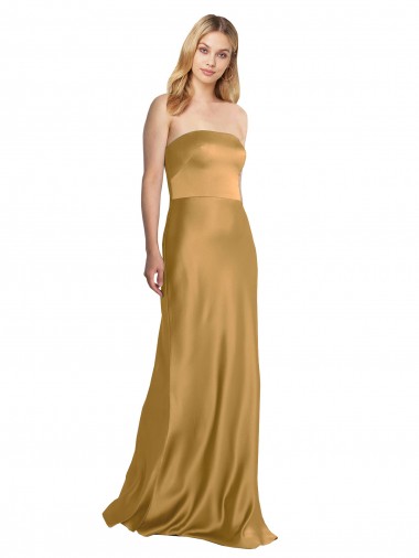 Sleek Strapless Long A-Line Stretch Satin Prom Dress Clearance