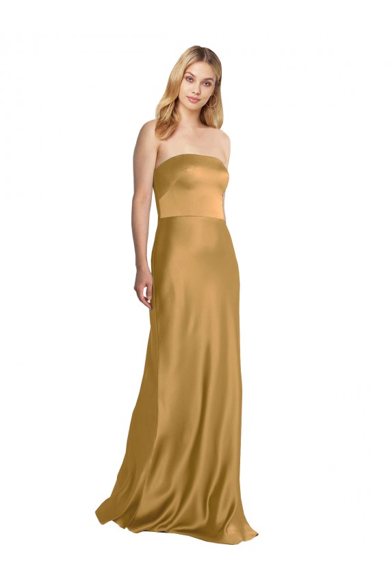 Sleek Strapless Long A-Line Stretch Satin Prom Dress Clearance