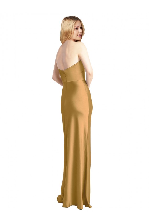 Sleek Strapless Long A-Line Stretch Satin Prom Dress Clearance