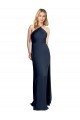 Halter Neckline Long Stretch Satin Prom Dress with Strappy Back and Side Slit Clearance