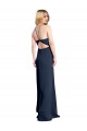 Halter Neckline Long Stretch Satin Prom Dress with Strappy Back and Side Slit Clearance