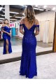 Cold Shoulder Sleeveless Long Floor Length Velvet Sequin Prom Dress with Slit Clearance